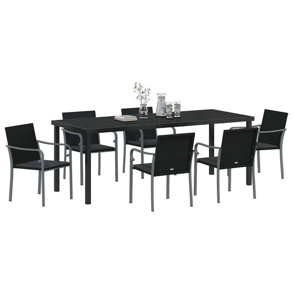 vidaXL Set de masă pentru grădină 7 pcs Negru și Gri Ratan PE