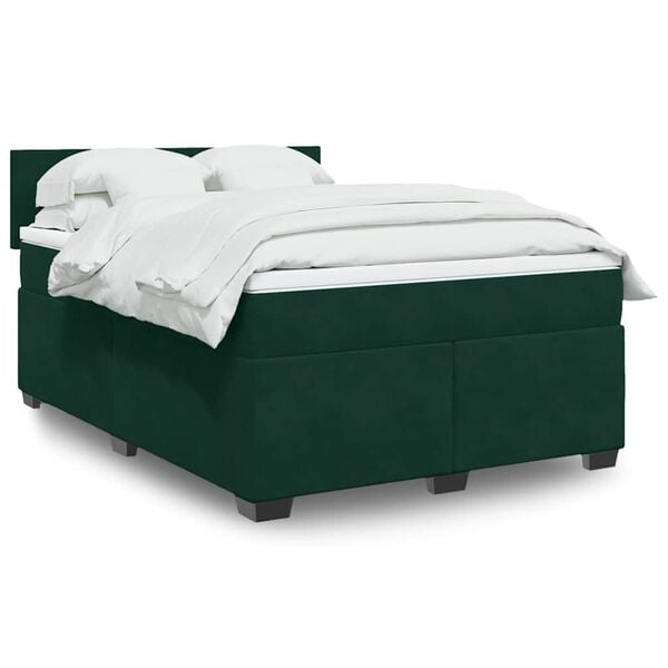 vidaXL Pat box spring cu saltea, verde &icirc;nchis, 160x200 cm, catifea