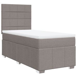 vidaXL Pat box spring cu saltea, gri taupe, 90x200 cm, textil