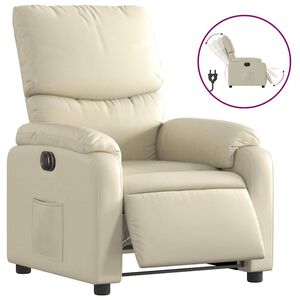 vidaXL Fotoliu rabatabil electric, crem, piele ecologică