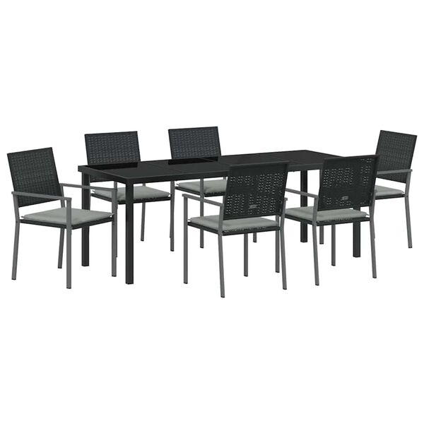 vidaXL Set de masă pentru grădină 7 pcs Negru și Gri Deschis Ratan PE