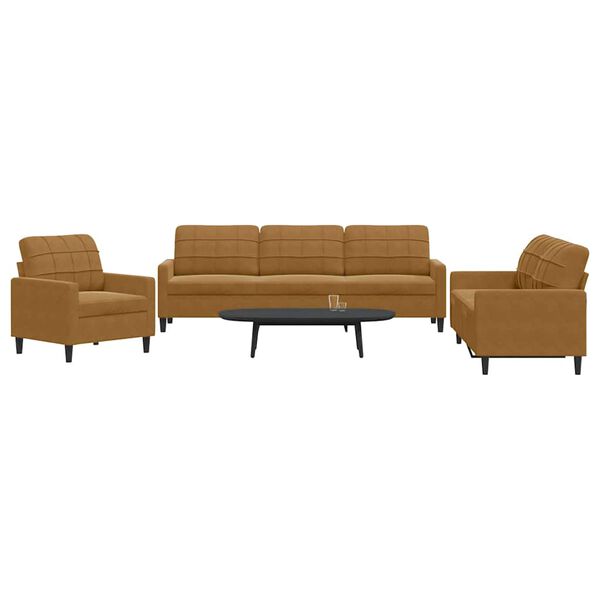 vidaXL Set de canapele cu perne, 3 piese, maro, catifea