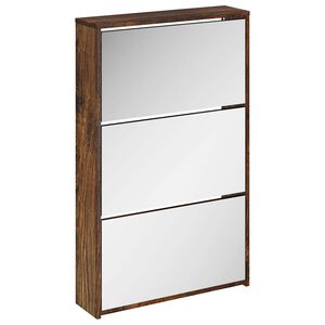 vidaXL Pantofar cu oglindă, 3 niveluri, Stejar fumuriu, 63x17x102,5 cm