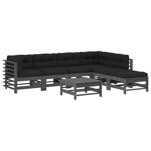 vidaXL Set mobilier de grădină cu perne, 7 piese, gri, lemn masiv