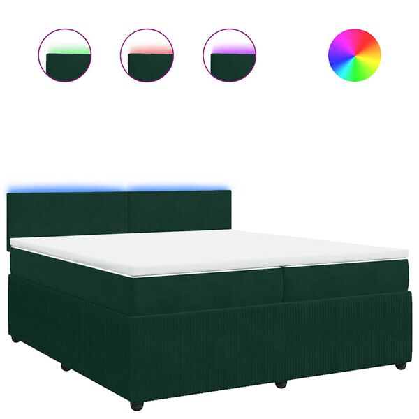vidaXL Pat box spring cu saltea, verde &icirc;nchis, 200x200 cm, catifea