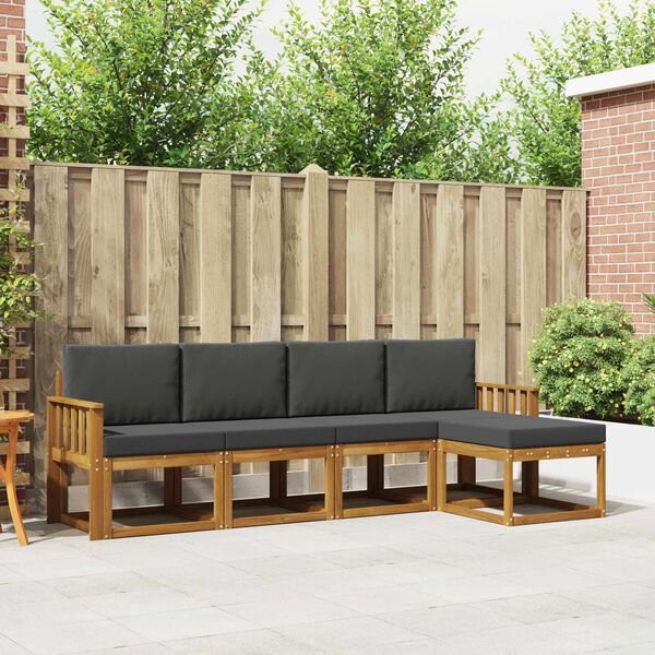 vidaXL Set de canapele de exterior cu pernă 5 pcs Natural și Antracit