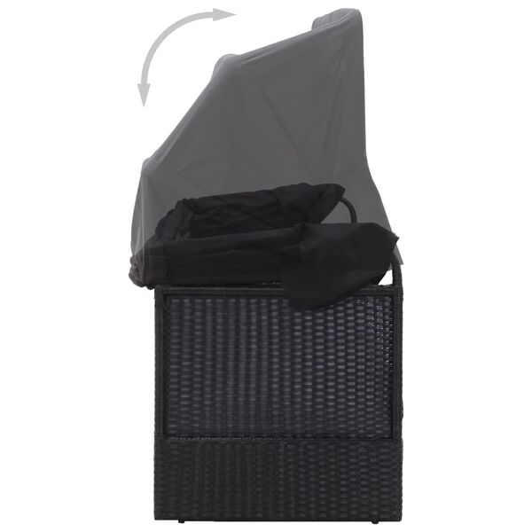 vidaXL Pat canapea de exterior cu copertină, negru, poliratan