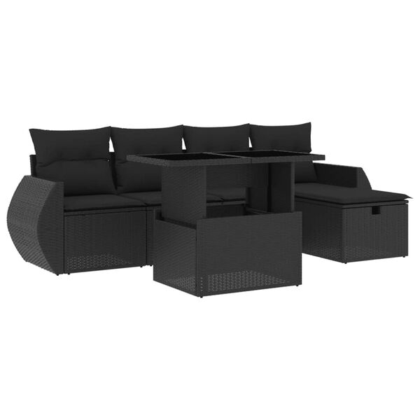 vidaXL Set mobilier de grădină cu perne, 6 piese, negru, poliratan