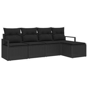 vidaXL Set de canapea cu pernă cu depozitare 5 pcs Negru poliratan