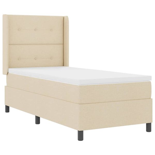 vidaXL Pat cu arcuri cu saltea cu headboard Crem 200 x 100 cm țesătură