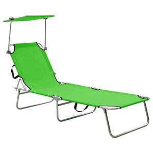 vidaXL Șezlong pliabil cu copertină, verde, aluminiu