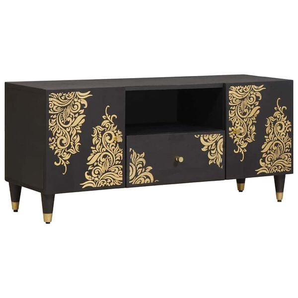 vidaXL Cabinet TV cu sertar Negru 105 x 33 x 46 cm Lemn de mango solid