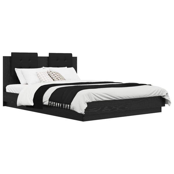 vidaXL Cadru de Pat cu Tăblie Stejar Negru 140 x 200 cm Lemn compozit