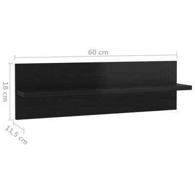 vidaXL Rafturi de perete 4 buc., negru extralucios, 60x11,5x18 cm, PAL