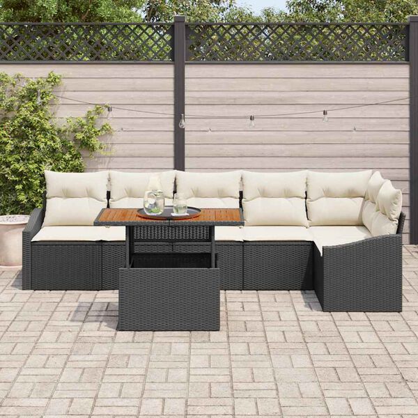 vidaXL Set de canapele pentru grădină 7 pcs Negru Rattan poli