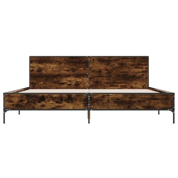vidaXL Cadru de pat, stejar fumuriu 180x200 cm lemn prelucrat și metal