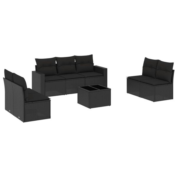 vidaXL Set mobilier de grădină cu perne, 8 piese, negru, poliratan