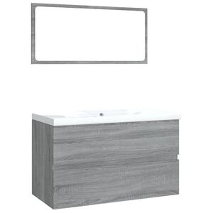 vidaXL Set de mobilier de baie, gri sonoma, lemn prelucrat