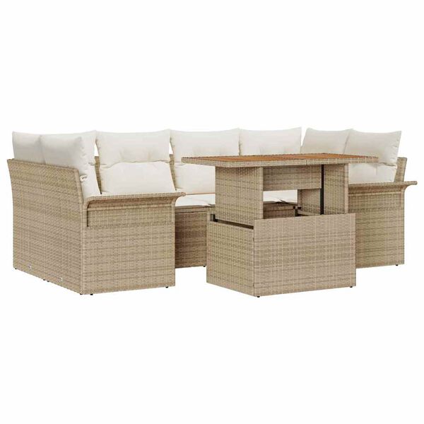 vidaXL Set de canapele pentru grădină 7 pcs Bej Rattan poli