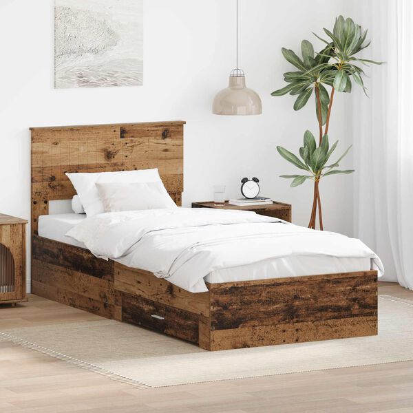vidaXL Cadru de pat cu headboard Lemn vechi 90 x 190 cm Lemn compozit