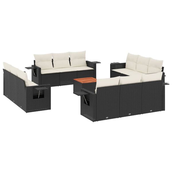 vidaXL Set mobilier de grădină cu perne, 13 piese, negru, poliratan