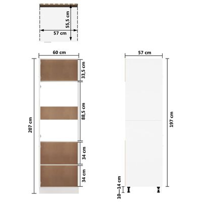 vidaXL Dulap frigider, alb extralucios, 60x57x207 cm, lemn prelucrat