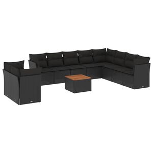 vidaXL Set canapele de grădină cu perne, 11 piese, negru, poliratan