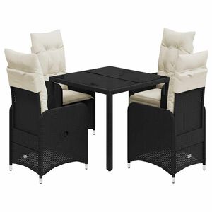vidaXL Set bistro de grădină cu perne, 5 piese, negru, poliratan