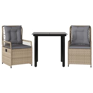 vidaXL Set mobilier de grădină cu perne, 3 piese, bej, poliratan