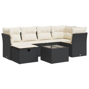 vidaXL Set mobilier de grădină cu perne, 6 piese, negru, poliratan