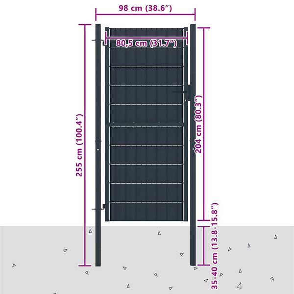 vidaXL Poartă de gard din PVC și oțel, 100x204 cm, antracit