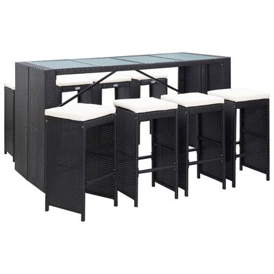 vidaXL Set mobilier de bar de exterior, negru, poliratan