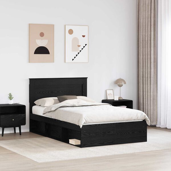 vidaXL Cadru de pat cu headboard Negru 120 x 190 cm Lemn de pin masiv