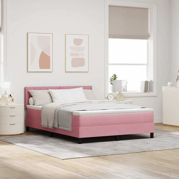 vidaXL Pat cu arcuri cu saltea cu headboard Roz 160 x 200 cm Catifea