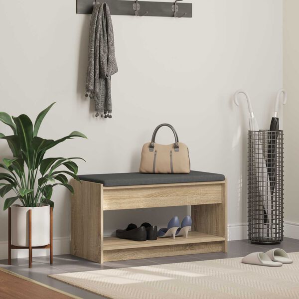 vidaXL Bancă pentru hol cu pernă cu raft Stejar Sonoma 83 x 38 x 45 cm