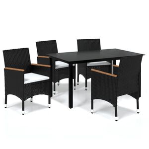 vidaXL Set mobilier de grădină cu perne, 5 piese, negru, poliratan