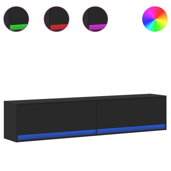 vidaXL Dulap TV de perete cu lumini LED, negru, 180x31x38 cm
