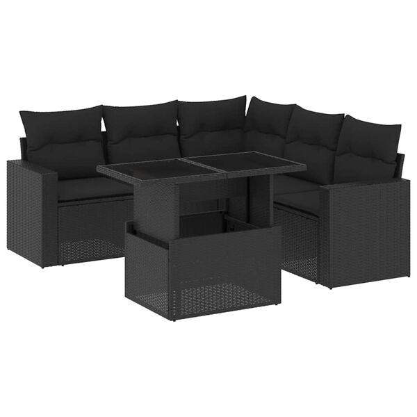 vidaXL Set mobilier de grădină cu perne, 6 piese, negru, poliratan