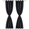 Draperii opace cu inele metalice, 2 buc., negru, 135 x 245 cm