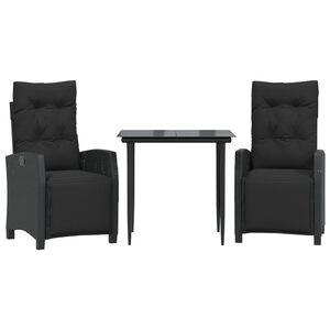 vidaXL Set mobilier de grădină cu perne, 3 piese, negru, poliratan