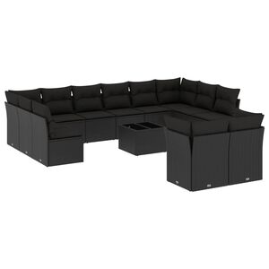 vidaXL Set mobilier de grădină cu perne, 13 piese, negru, poliratan