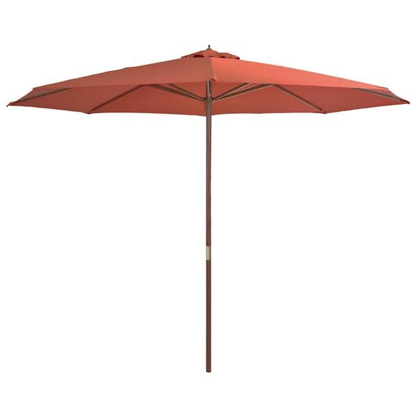 vidaXL Umbrelă de soare de exterior, st&acirc;lp lemn, cărămiziu, 350 cm