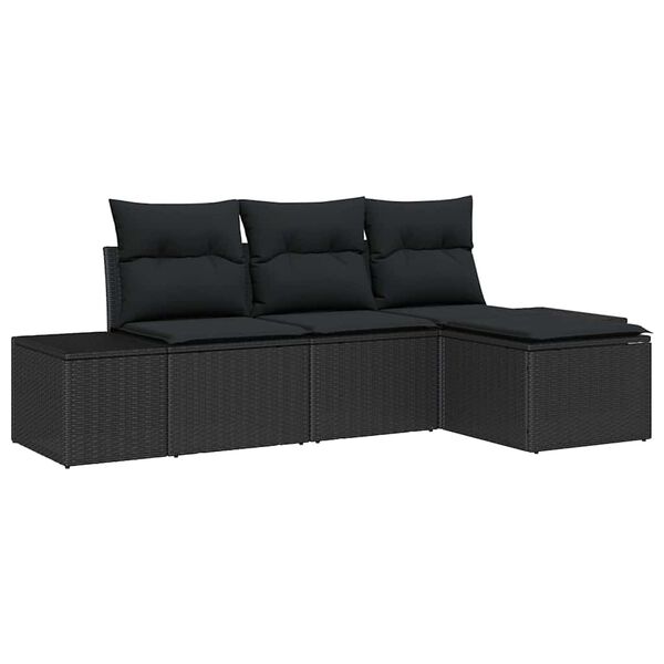 vidaXL Set de canapele pentru grădină cu pernă 4 pcs Negru