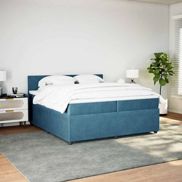 vidaXL Pat box spring cu saltea, albastru, 200x200 cm, catifea