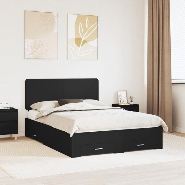 vidaXL Cadru de pat cu headboard Negru 150 x 200 cm Lemn compozit