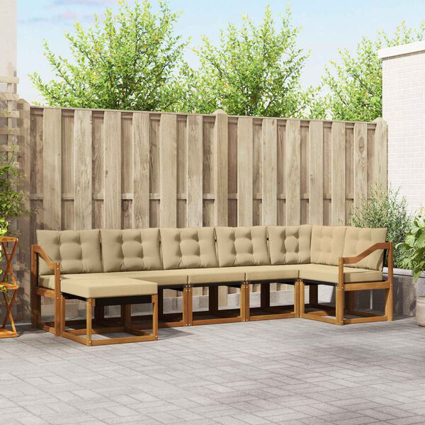 vidaXL Set de canapele de exterior cu pernă 7 pcs Natural și Bej