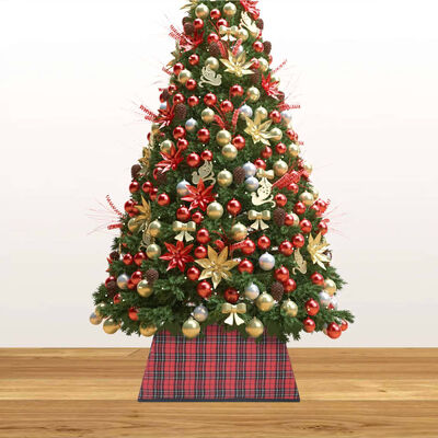 vidaXL Fustă brad de Crăciun, roșu și negru, 48x48x25 cm