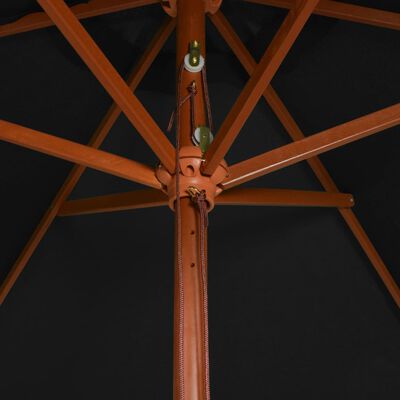 vidaXL Umbrelă de soare, exterior, stâlp lemn, negru, 200x300 cm