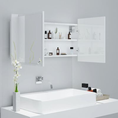 vidaXL Dulap de baie cu oglindă și LED, alb extralucios 90x12x45 acril