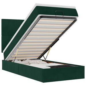 vidaXL Cadru de pat otoman cu saltele, catifea verde &icirc;nchis 100x200cm